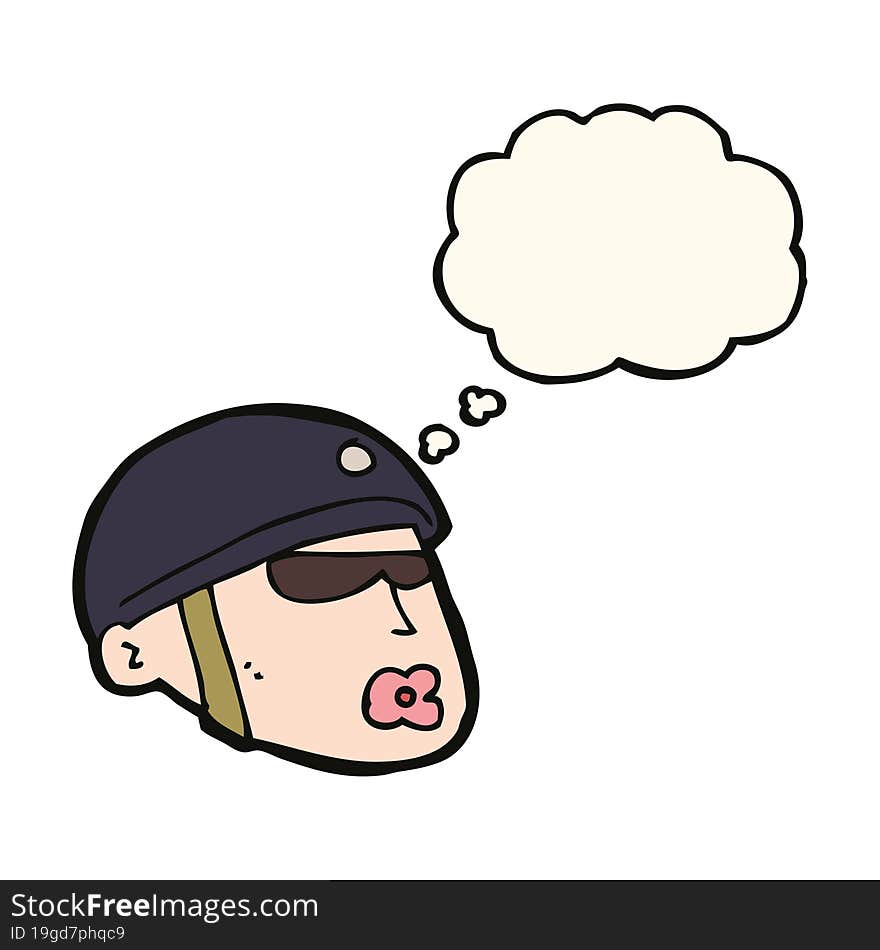 cartoon policeman head with thought bubble