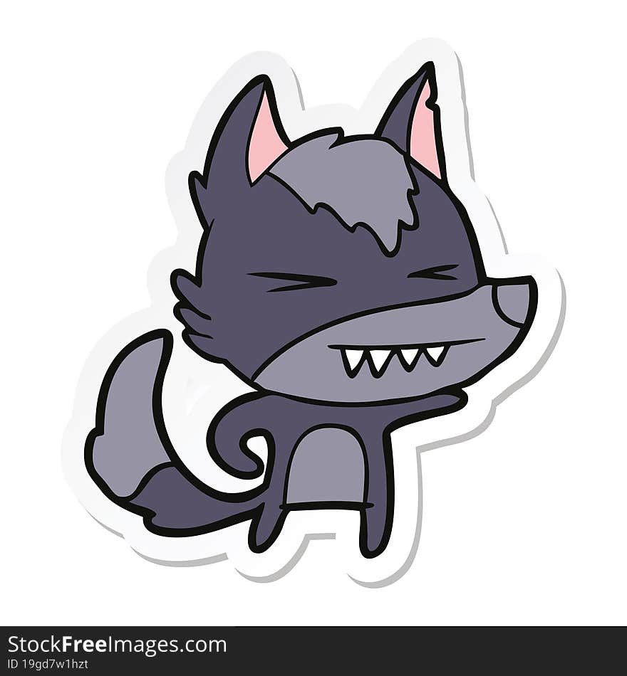 sticker of a angry wolf cartoon