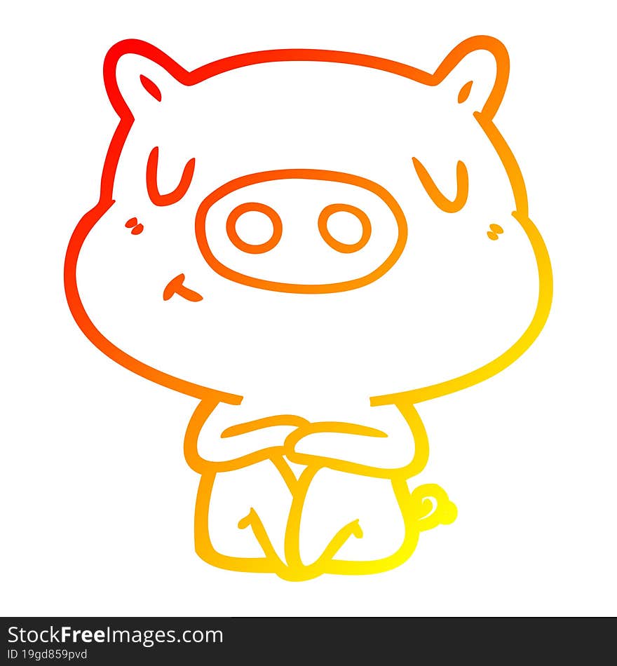 warm gradient line drawing of a cartoon content pig meditating