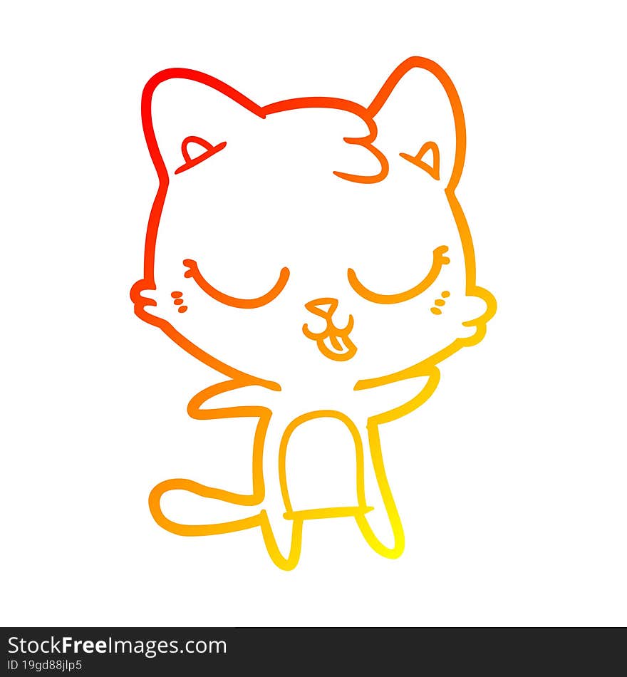 Warm Gradient Line Drawing Cute Cartoon Cat