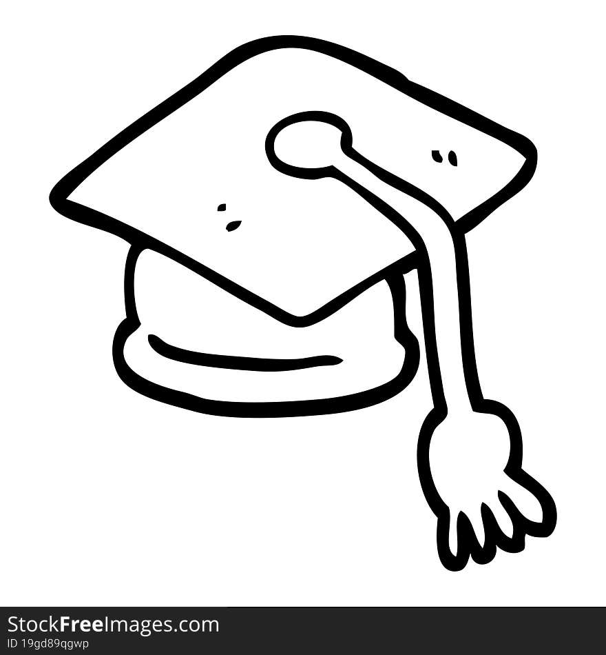 black and white cartoon graduation hat