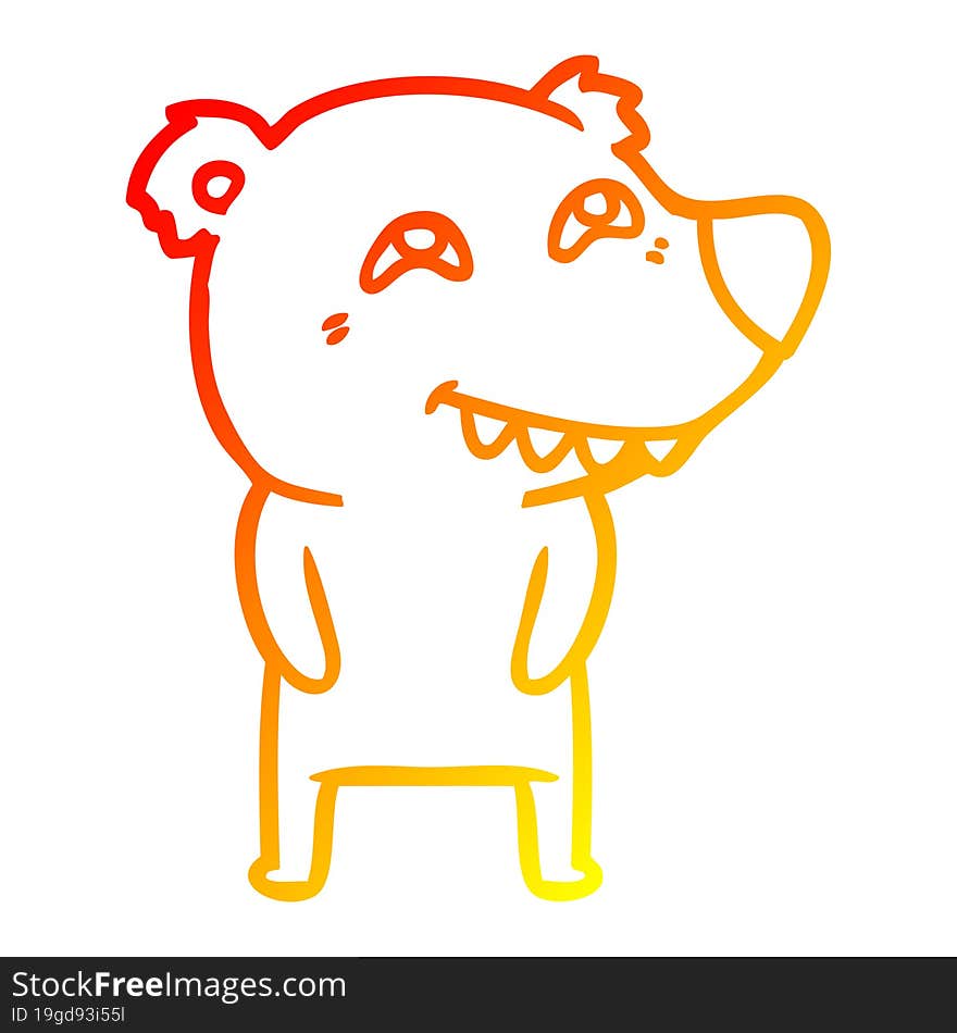 warm gradient line drawing cartoon polar bear showing teeth