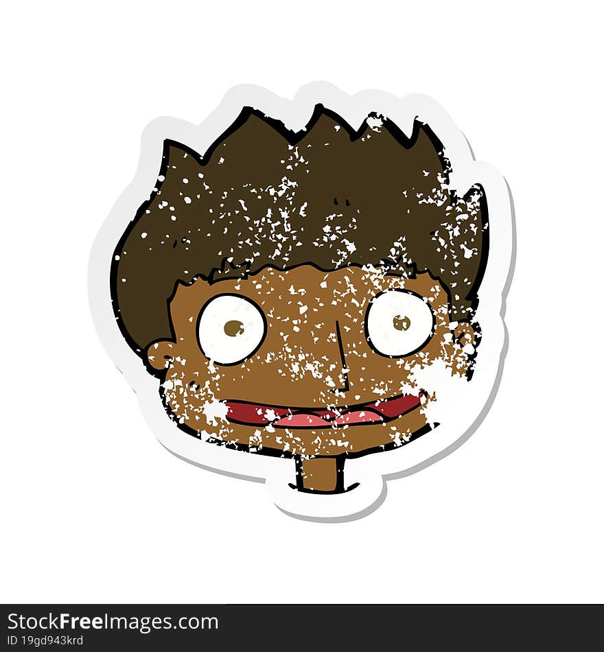 Retro Distressed Sticker Of A Cartoon Happy Boy