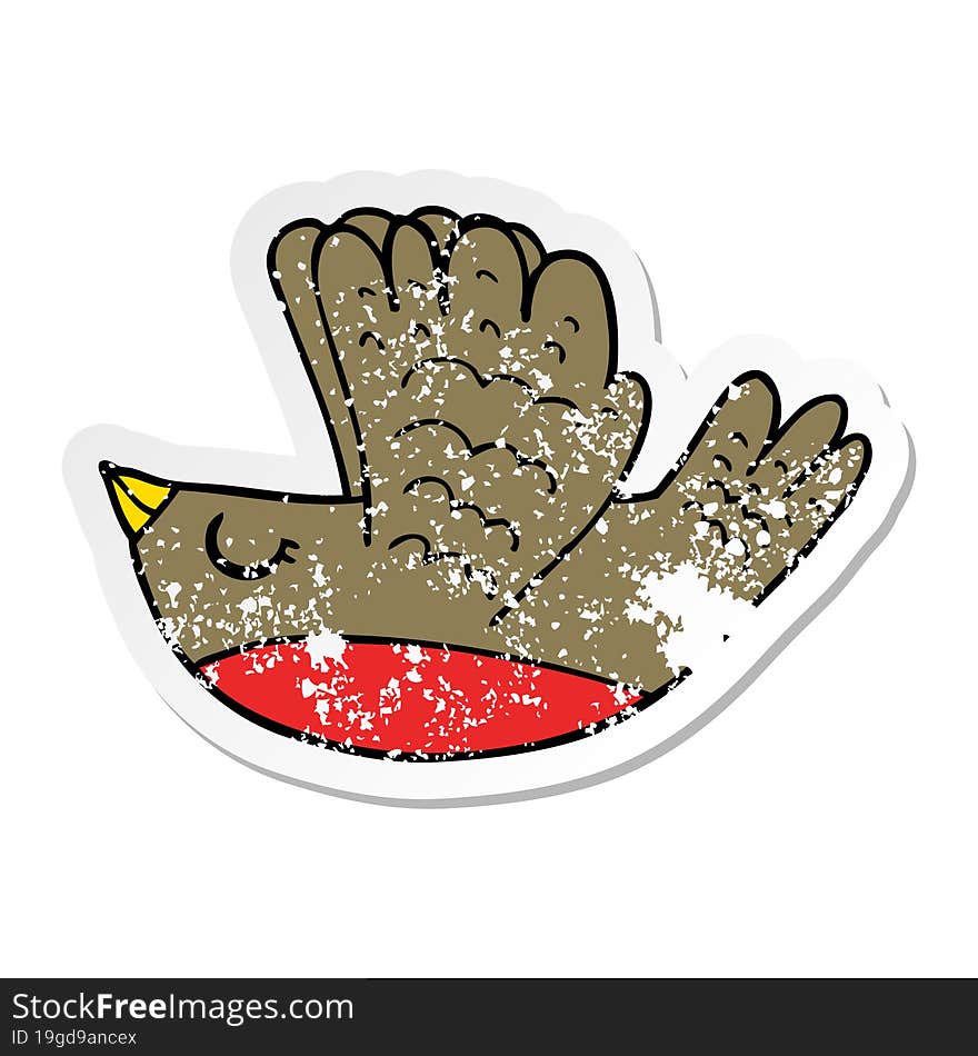 distressed sticker of a cartoon flying bird