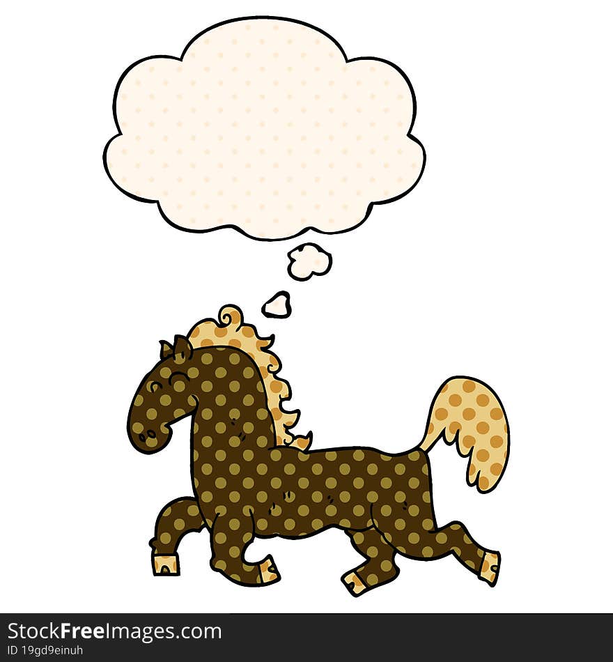 cartoon stallion with thought bubble in comic book style