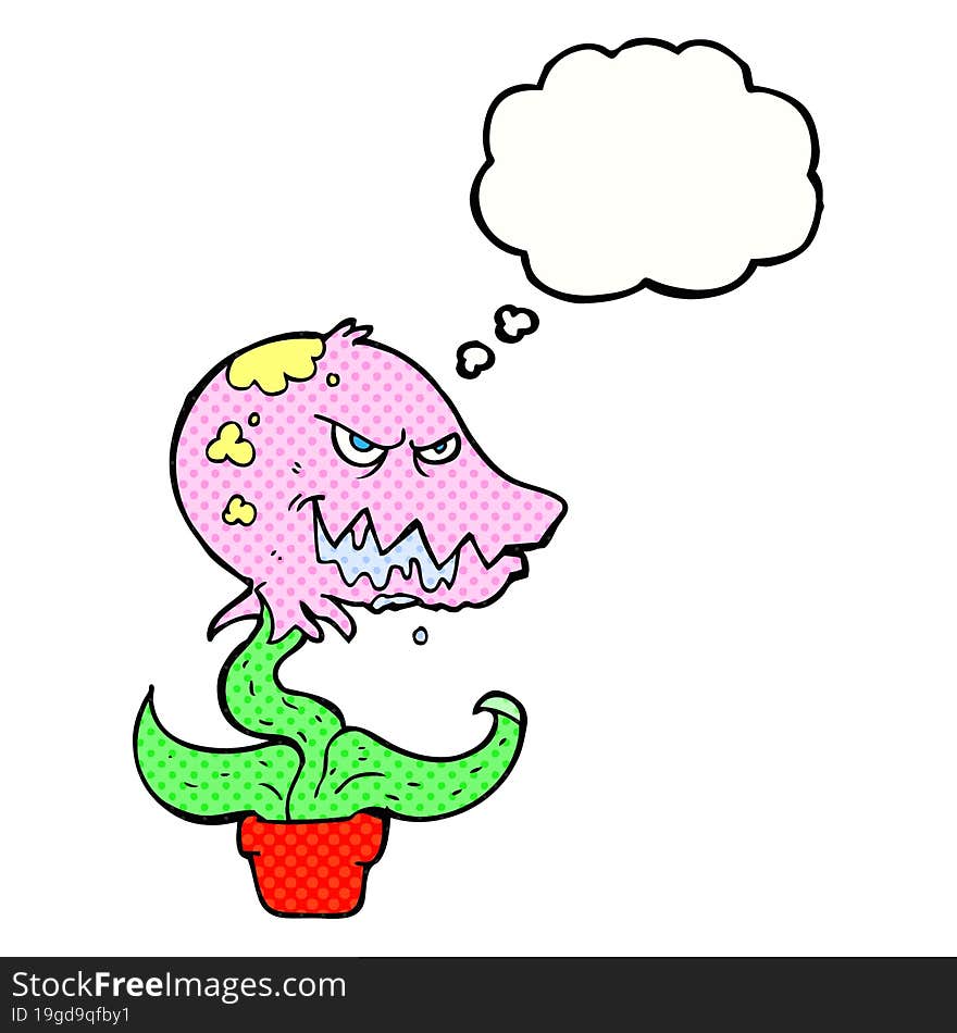 freehand drawn thought bubble cartoon monster plant