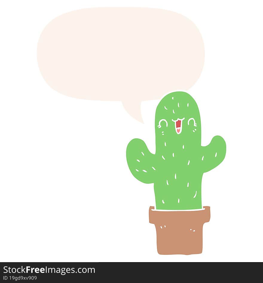 cartoon cactus and speech bubble in retro style