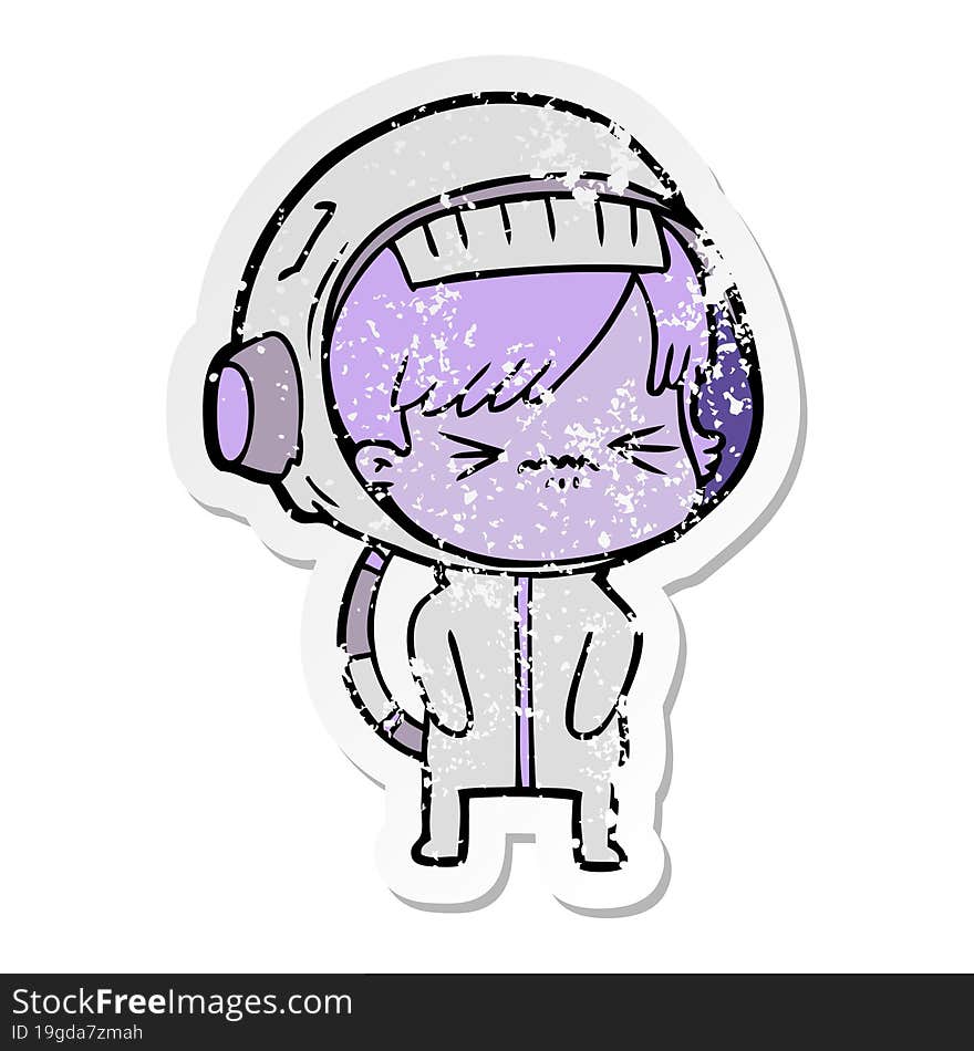 Distressed Sticker Of A Cartoon Astronaut Woman