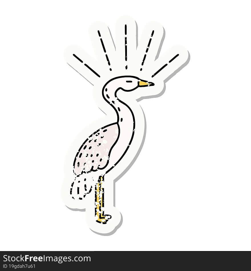 grunge sticker of tattoo style standing stork