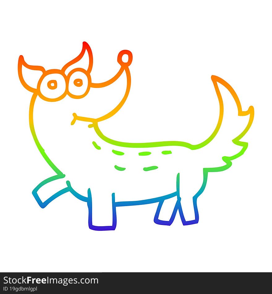 rainbow gradient line drawing of a cartoon dog