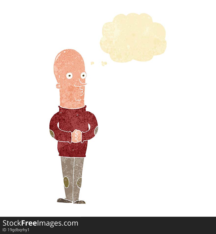 Cartoon Funny Bald Man With Thought Bubble