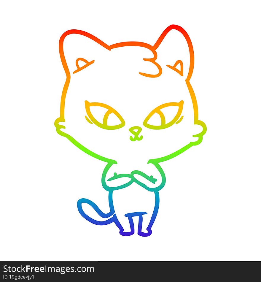 rainbow gradient line drawing of a cute cartoon cat