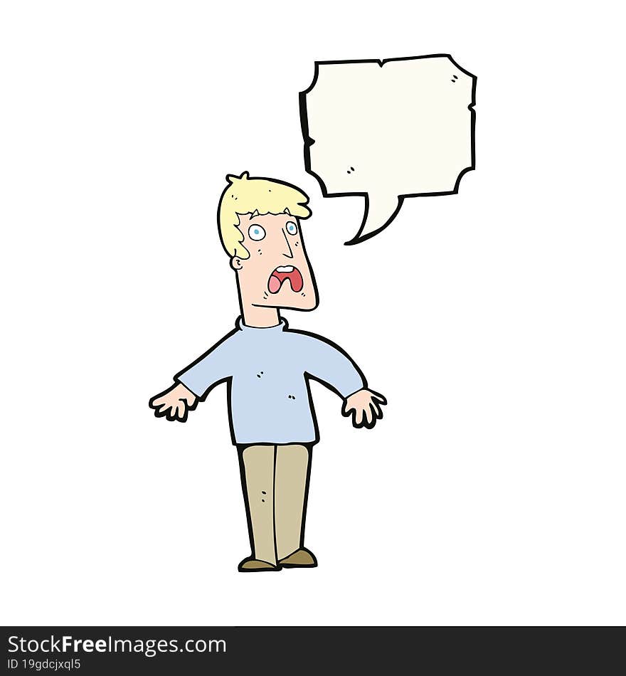 cartoon terrified man with speech bubble