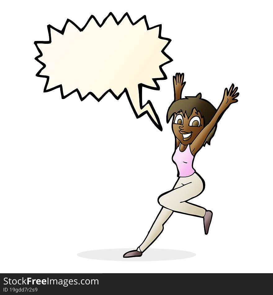 cartoon excited woman with speech bubble