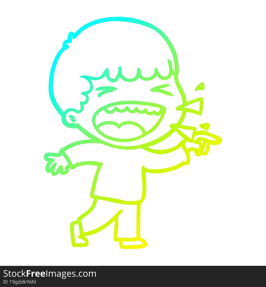 cold gradient line drawing of a cartoon laughing man