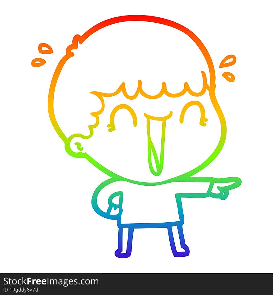 rainbow gradient line drawing laughing cartoon man pointing finger