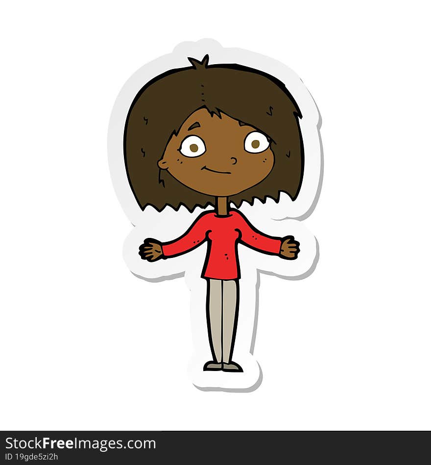 Sticker Of A Cartoon Woman Shrugging Shoulders