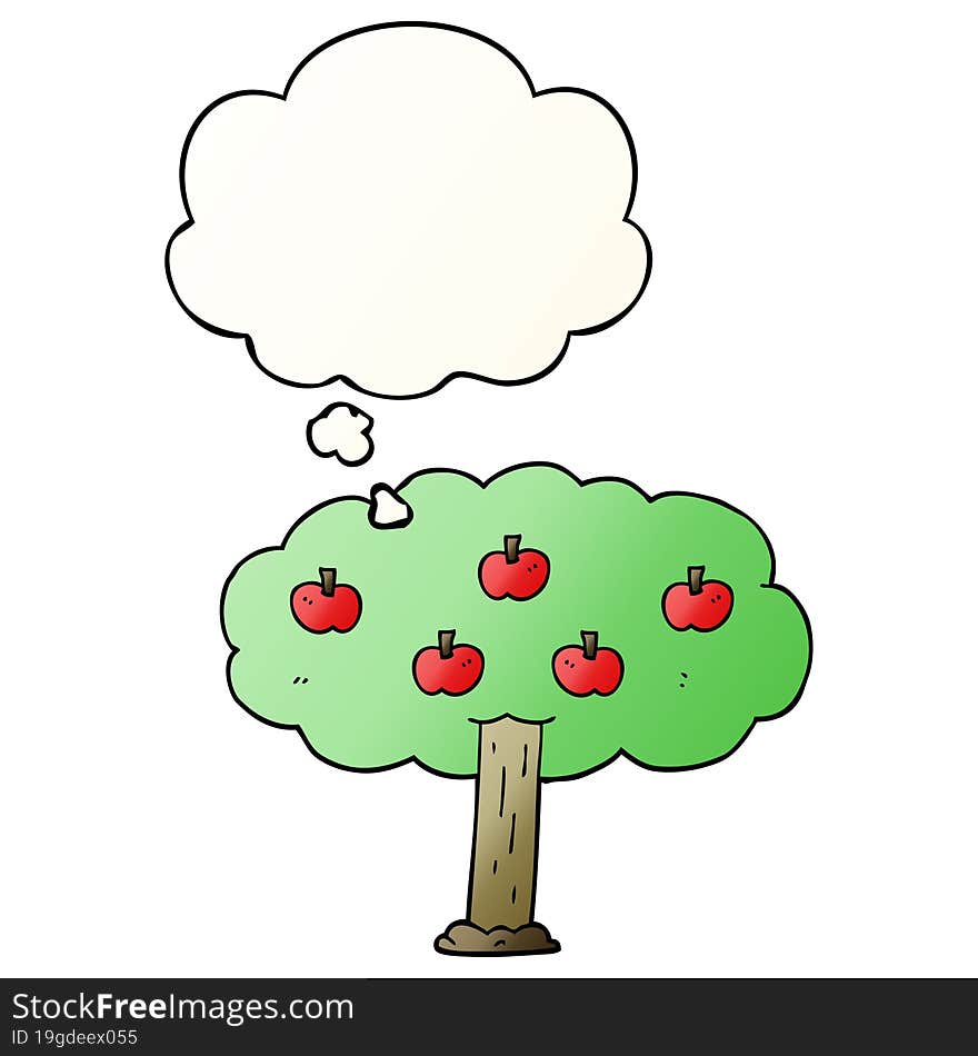 cartoon apple tree and thought bubble in smooth gradient style