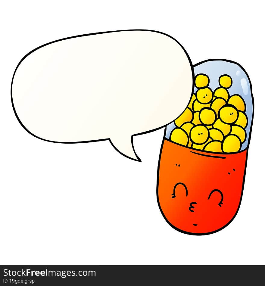 Cartoon Pill And Speech Bubble In Smooth Gradient Style