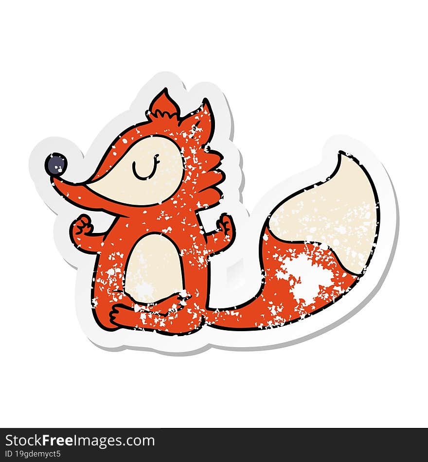 Distressed Sticker Of A Cartoon Fox Meditating