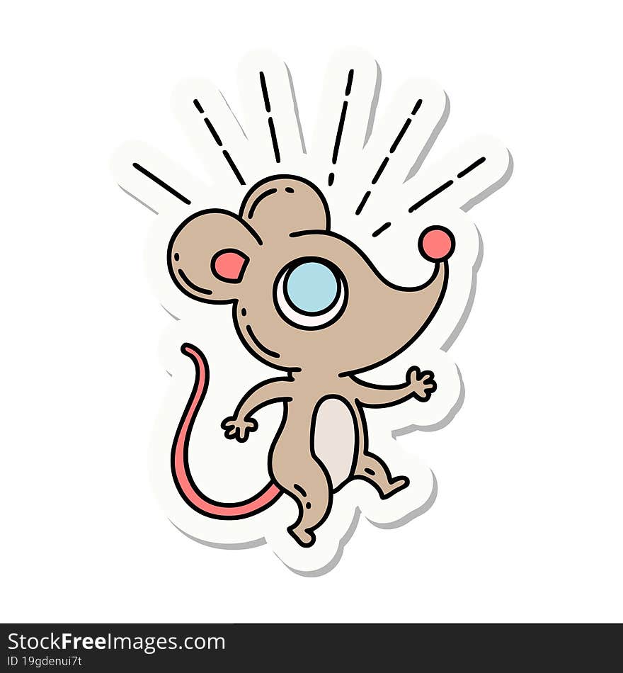 Sticker Of Tattoo Style Mouse Character