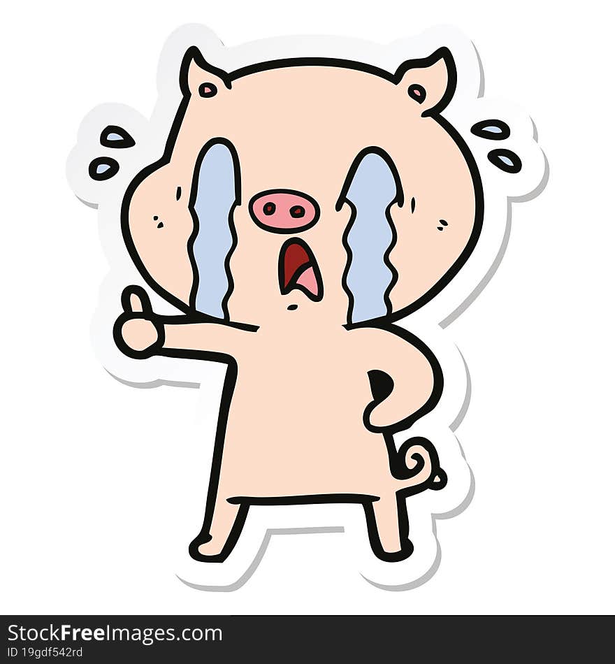 sticker of a crying pig cartoon