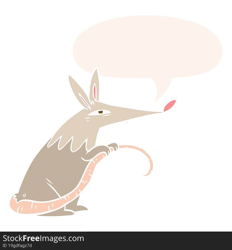 cartoon sneaky rat with speech bubble in retro style