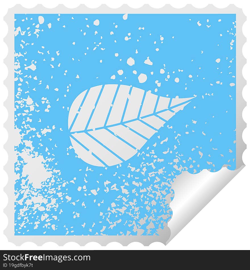 distressed square peeling sticker symbol of a green leaf