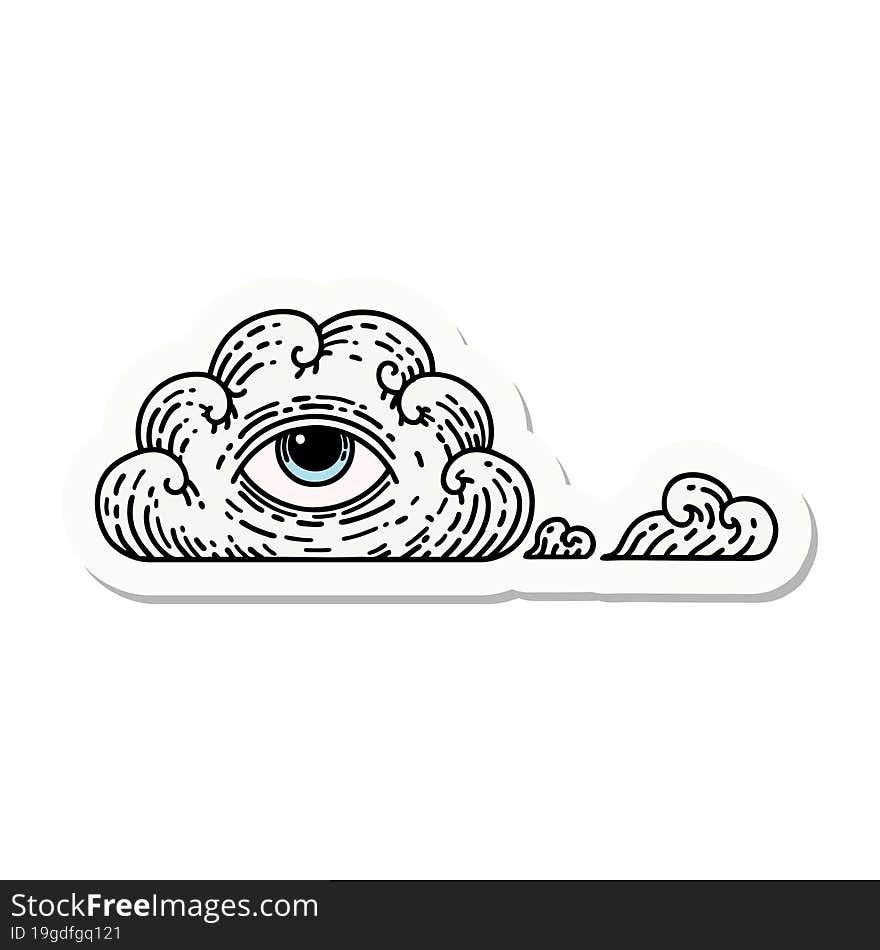 tattoo style sticker of an all seeing eye cloud