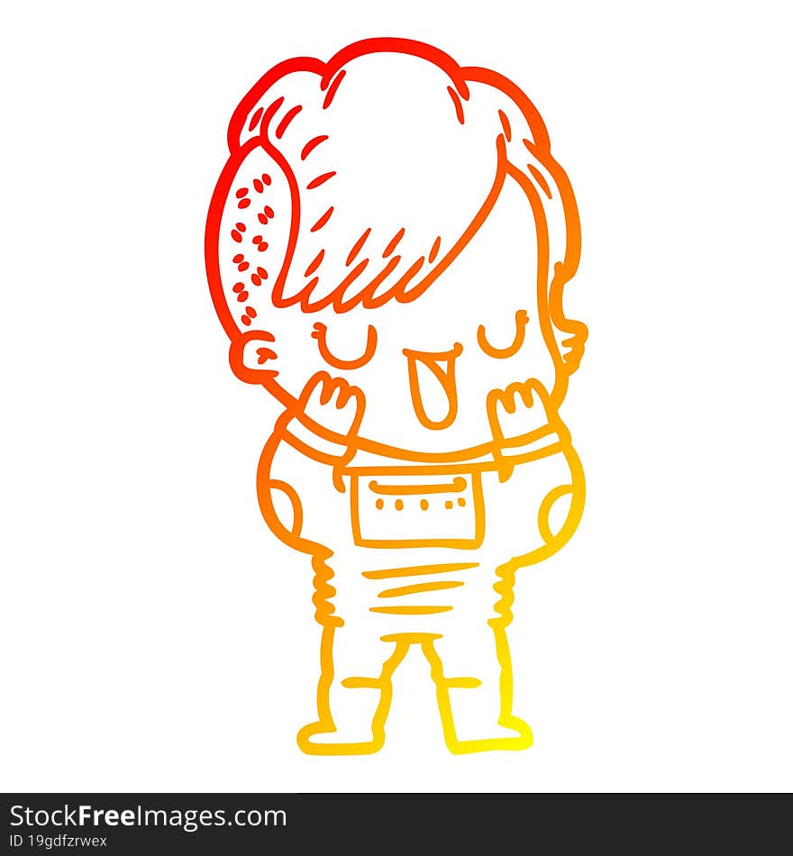 Warm Gradient Line Drawing Cute Cartoon Girl With Hipster Haircut