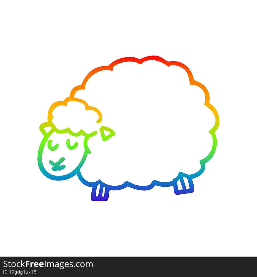 rainbow gradient line drawing of a cartoon sheep