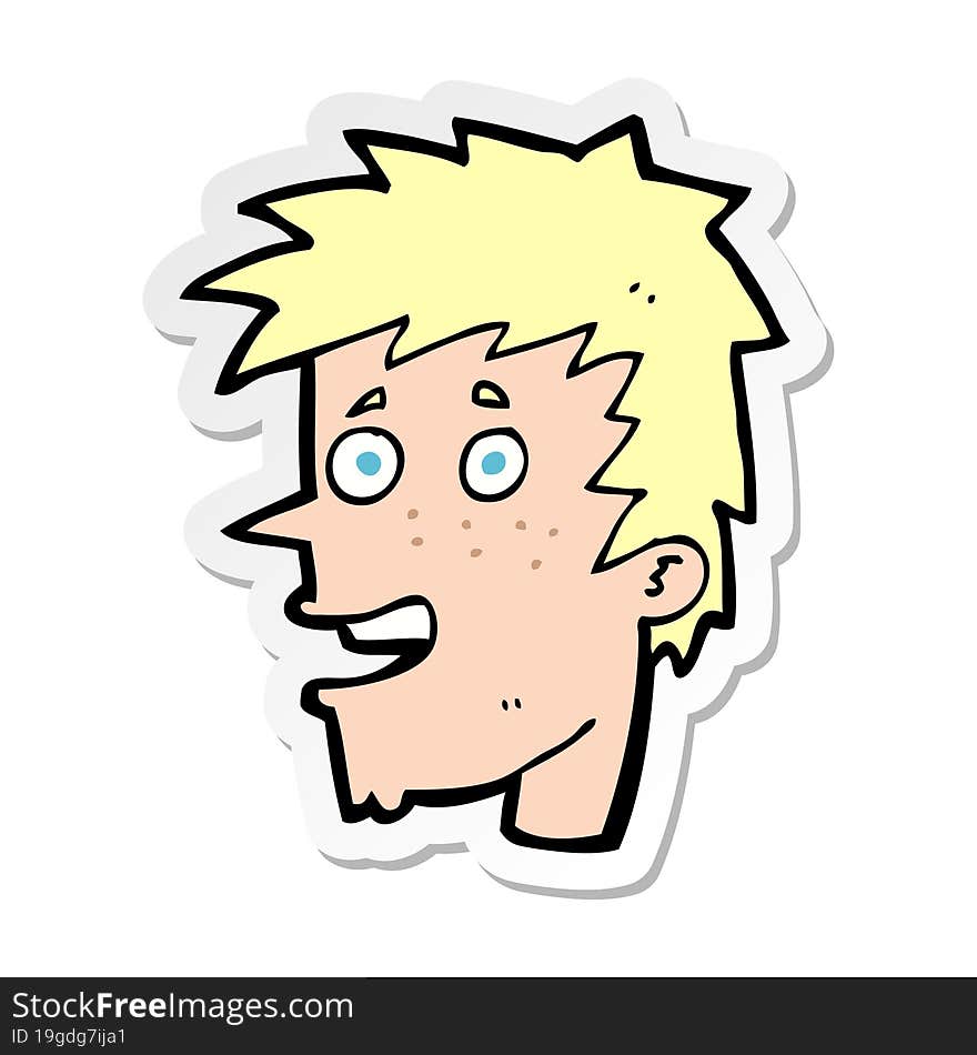 sticker of a cartoon happy boy face