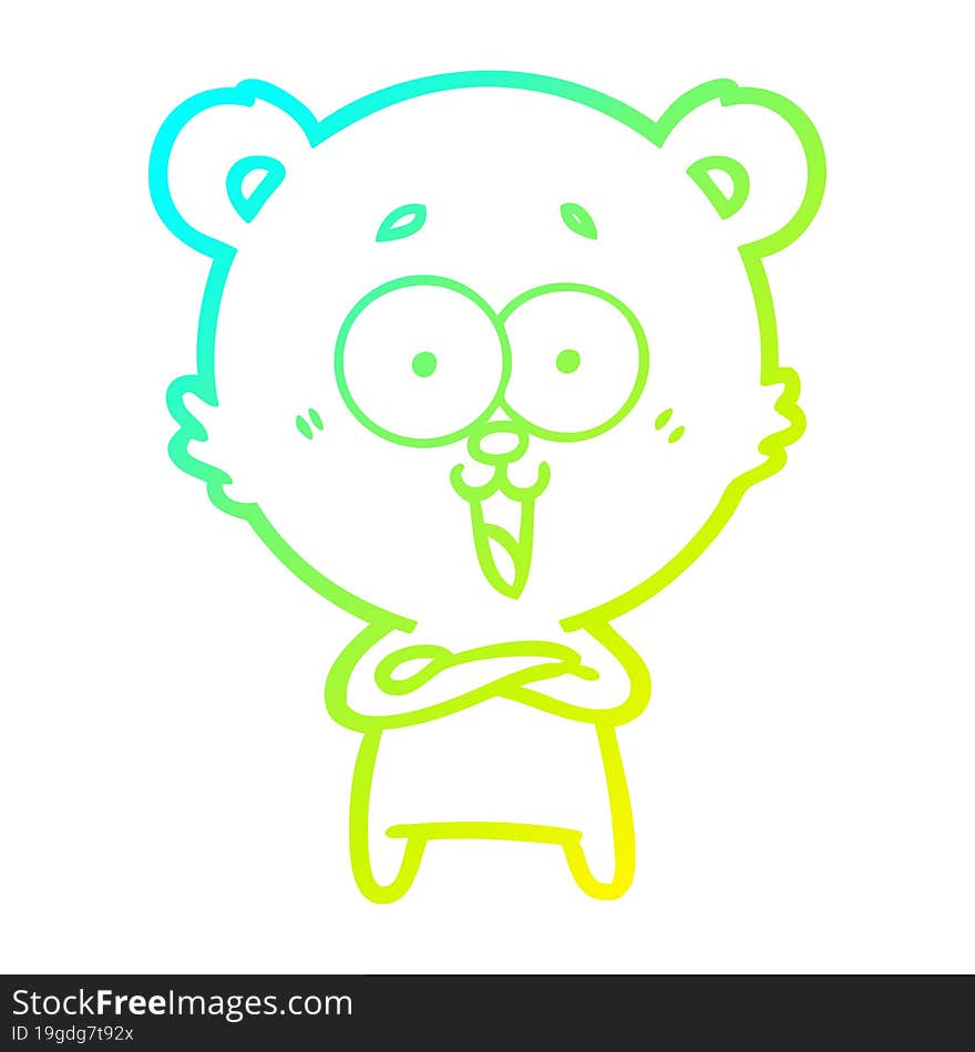 cold gradient line drawing laughing teddy  bear cartoon