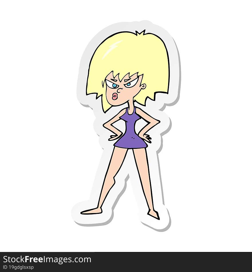 sticker of a cartoon angry woman in dress