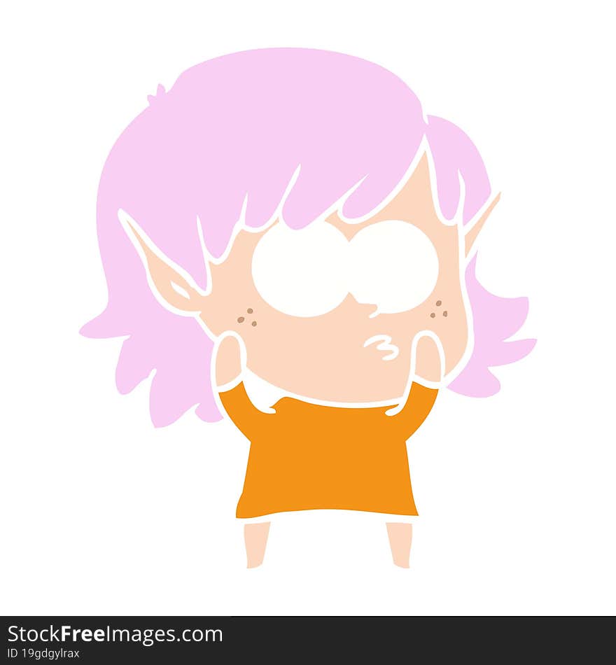 flat color style cartoon elf girl staring