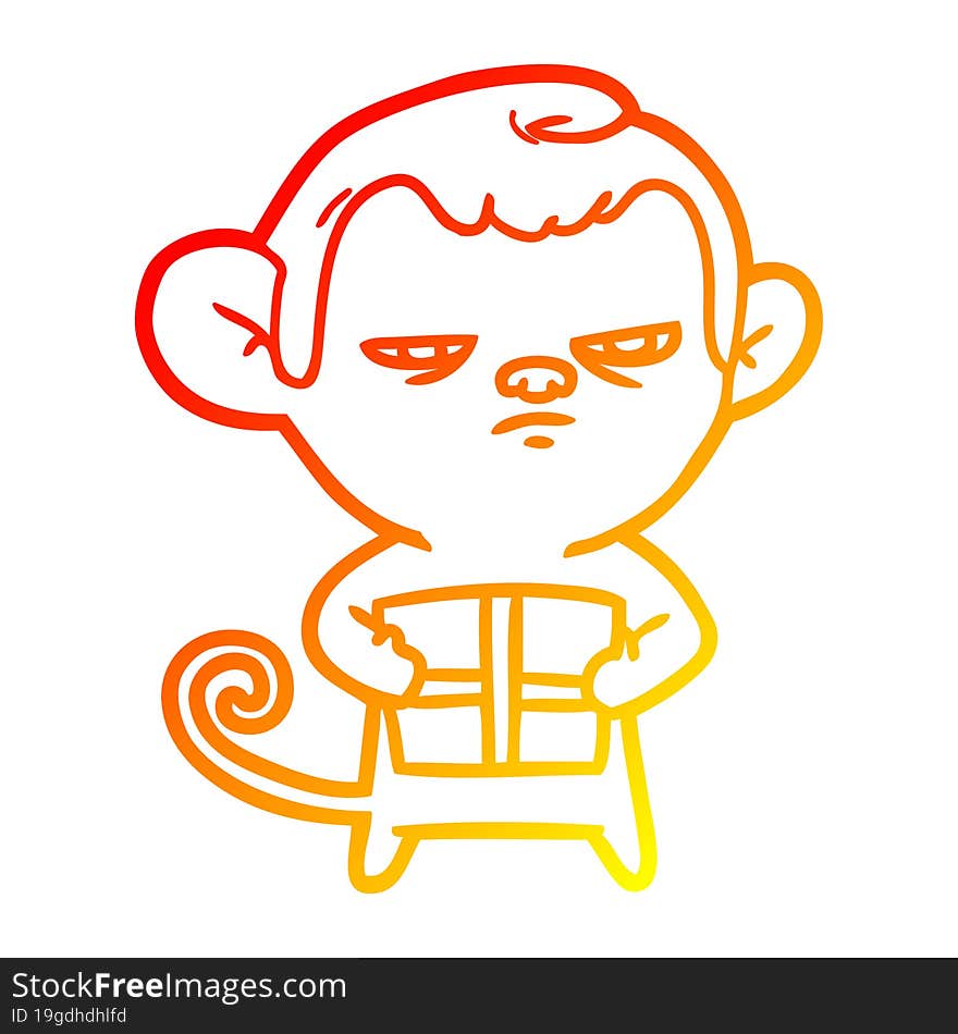 warm gradient line drawing of a cartoon monkey