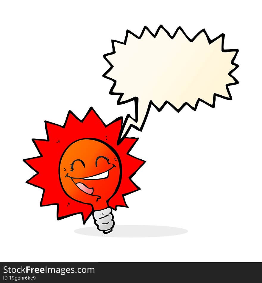 happy flashing red light bulb cartoon  with speech bubble