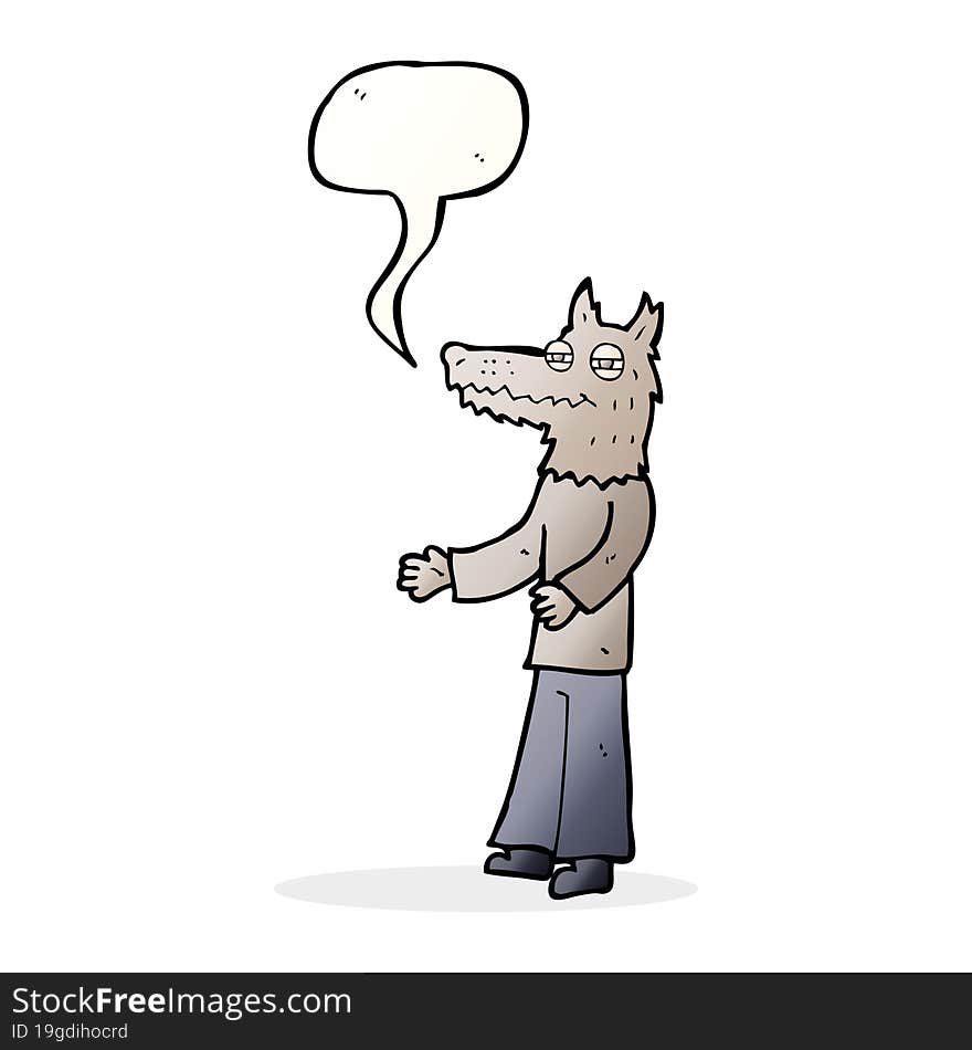 cartoon wolf man with speech bubble