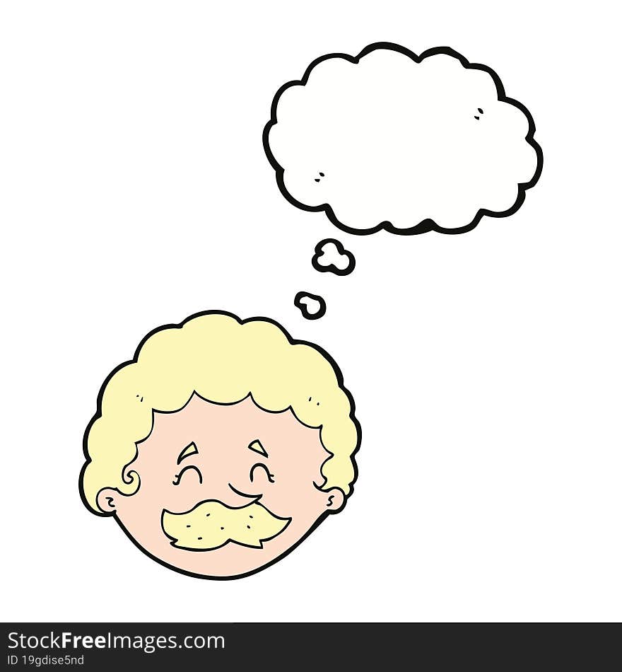 cartoon man with mustache with thought bubble