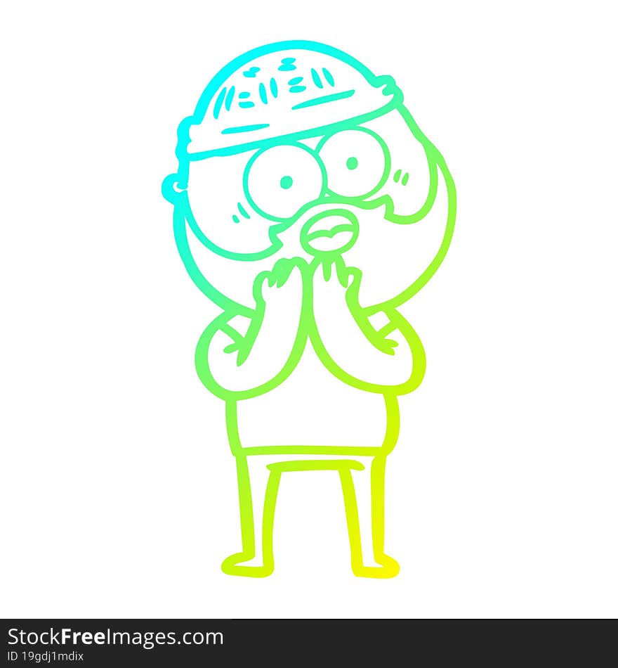 cold gradient line drawing cartoon surprised bearded man