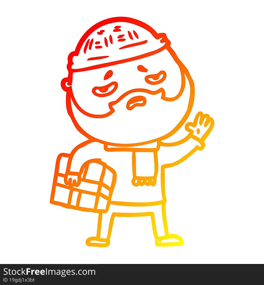 warm gradient line drawing cartoon worried man with beard