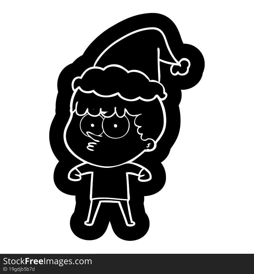 cartoon icon of a curious boy wearing santa hat