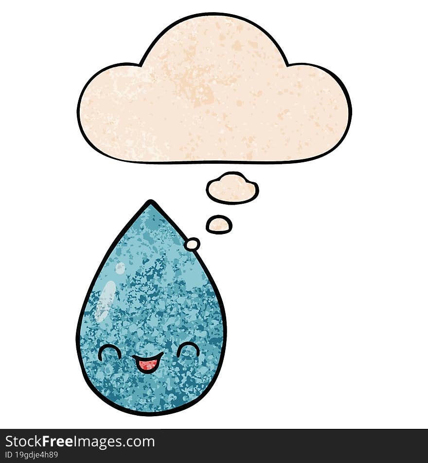 cartoon cute raindrop and thought bubble in grunge texture pattern style