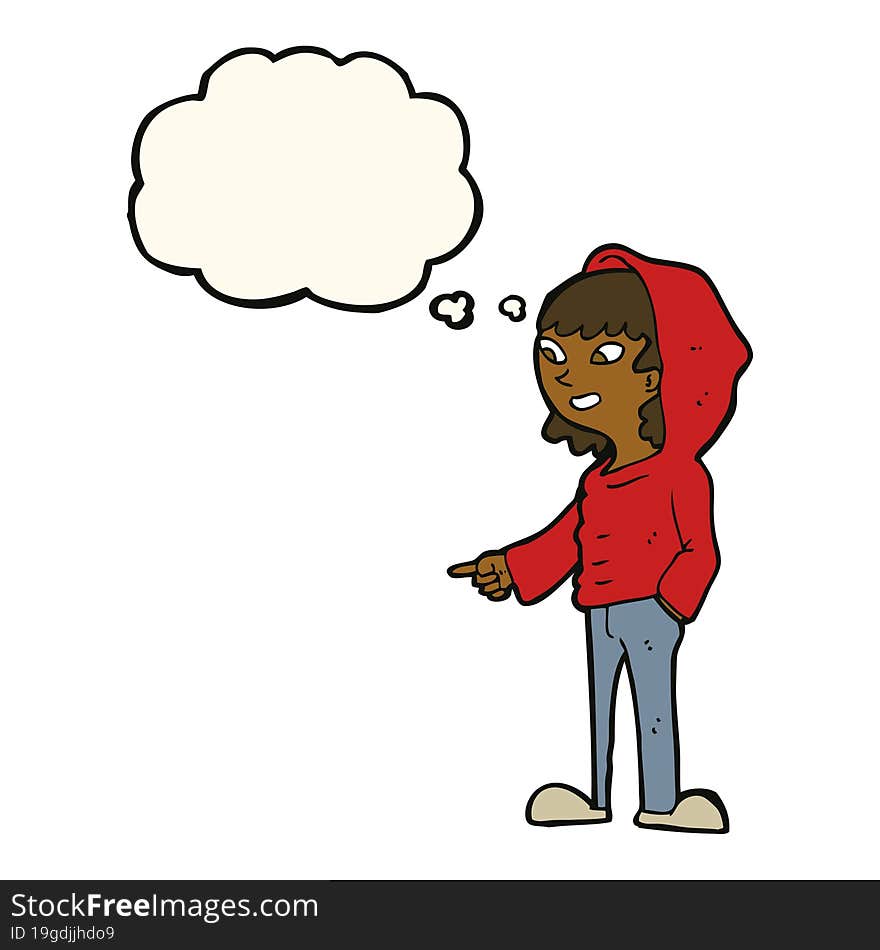 cartoon pointing teenager with thought bubble