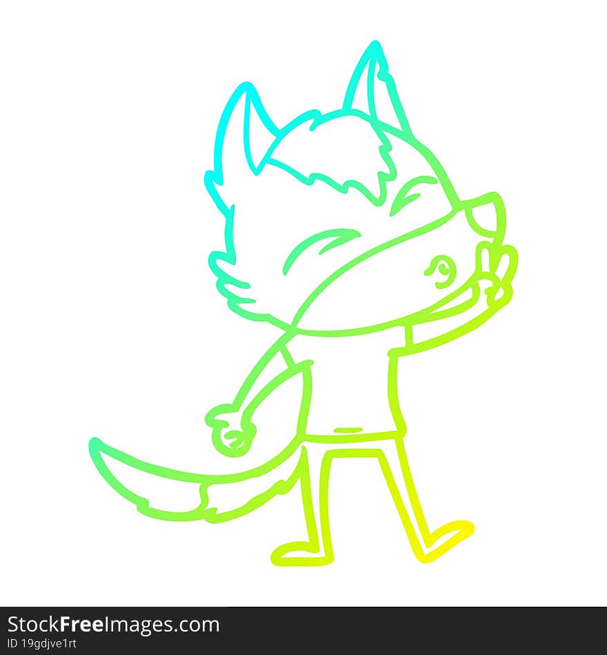 cold gradient line drawing cartoon wolf whistling