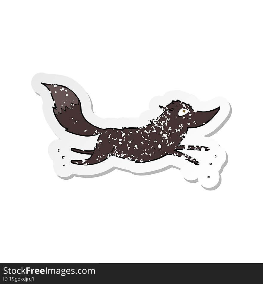 retro distressed sticker of a cartoon wolf running