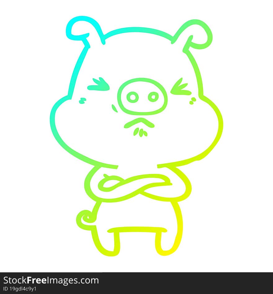 Cold Gradient Line Drawing Cartoon Angry Pig