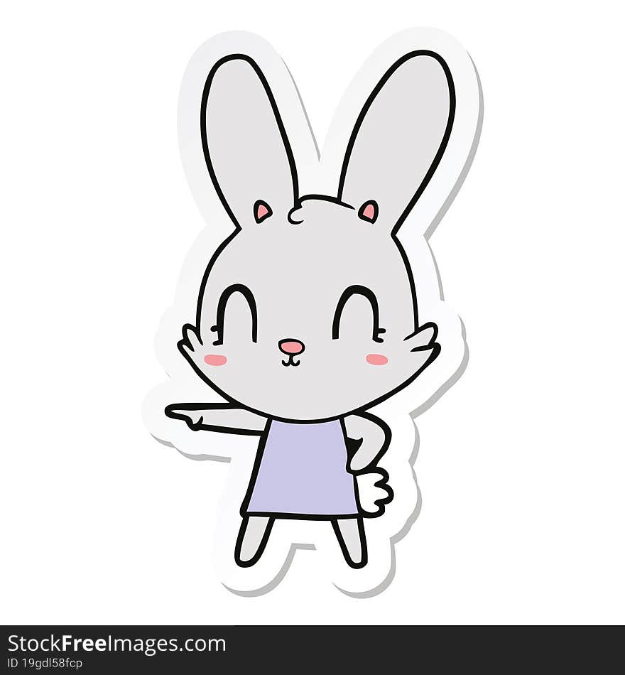 sticker of a cute cartoon rabbit in dress