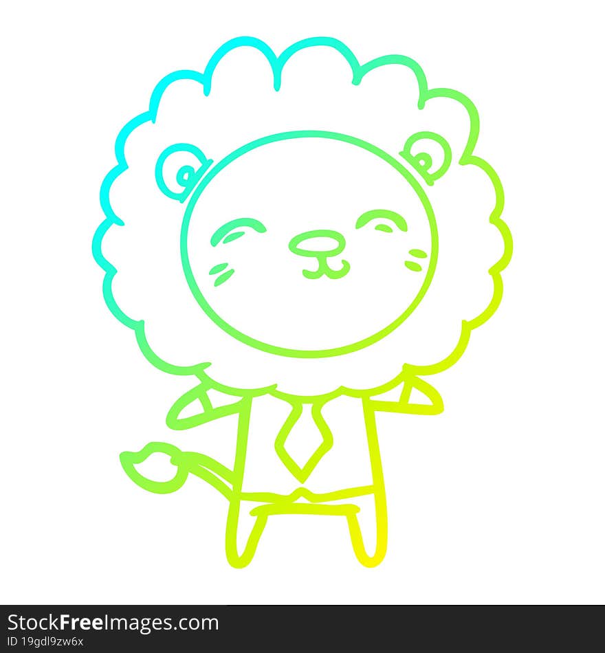 cold gradient line drawing cartoon lion in business clothes