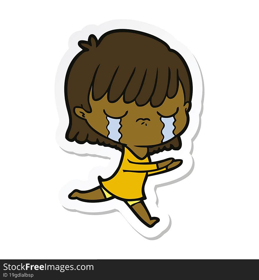 sticker of a cartoon woman crying